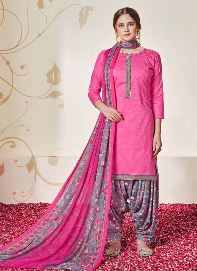 Husna-E-Patiala Pure Heavy Jam Cotton Jacquard With Elegant Kashmiri Style Top Soft Cotton Printed Patiyala Suit Collection 186-001-010